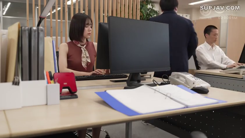 坐姿 · 专注 · 办公室 · 文件夹 · 中景 · 印花丝巾 · 办公打字 · 职业装场景