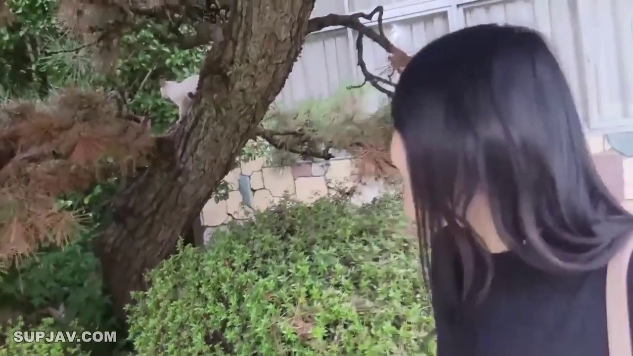 站立 · 自然 · 长发 · 树木 · 侧后方特写 · 黑色上衣 · 户外园林 · 观望