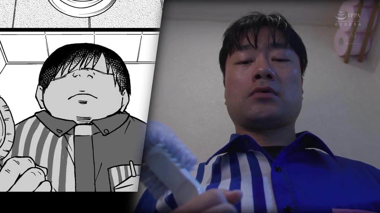 站立 · 呆滞 · 衛生間 · 条纹制服 · 刷子 · 仰視特寫 · 漫画分屏 · 手持刷子