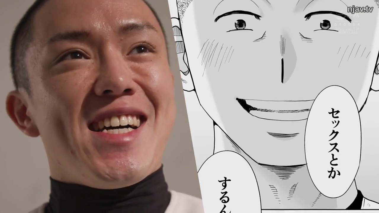 Indoor · Close-up of the face · Tilt head back · Excitement · 颜艺 · 露齿笑 · 黑色高领衫 · 漫画对比图