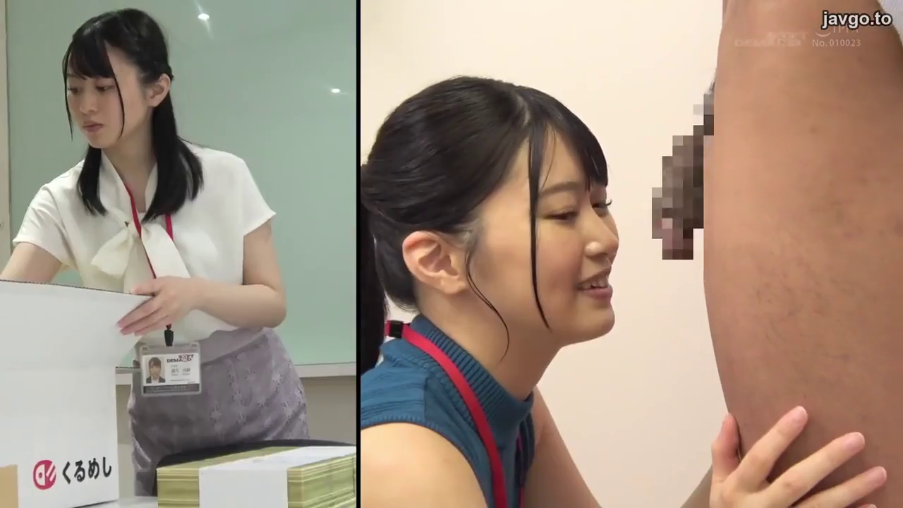 办公室 · 口交 · 微笑 · 跪姿 · 阴茎 · 侧脸 · 职业装与背心 · 分屏马赛克