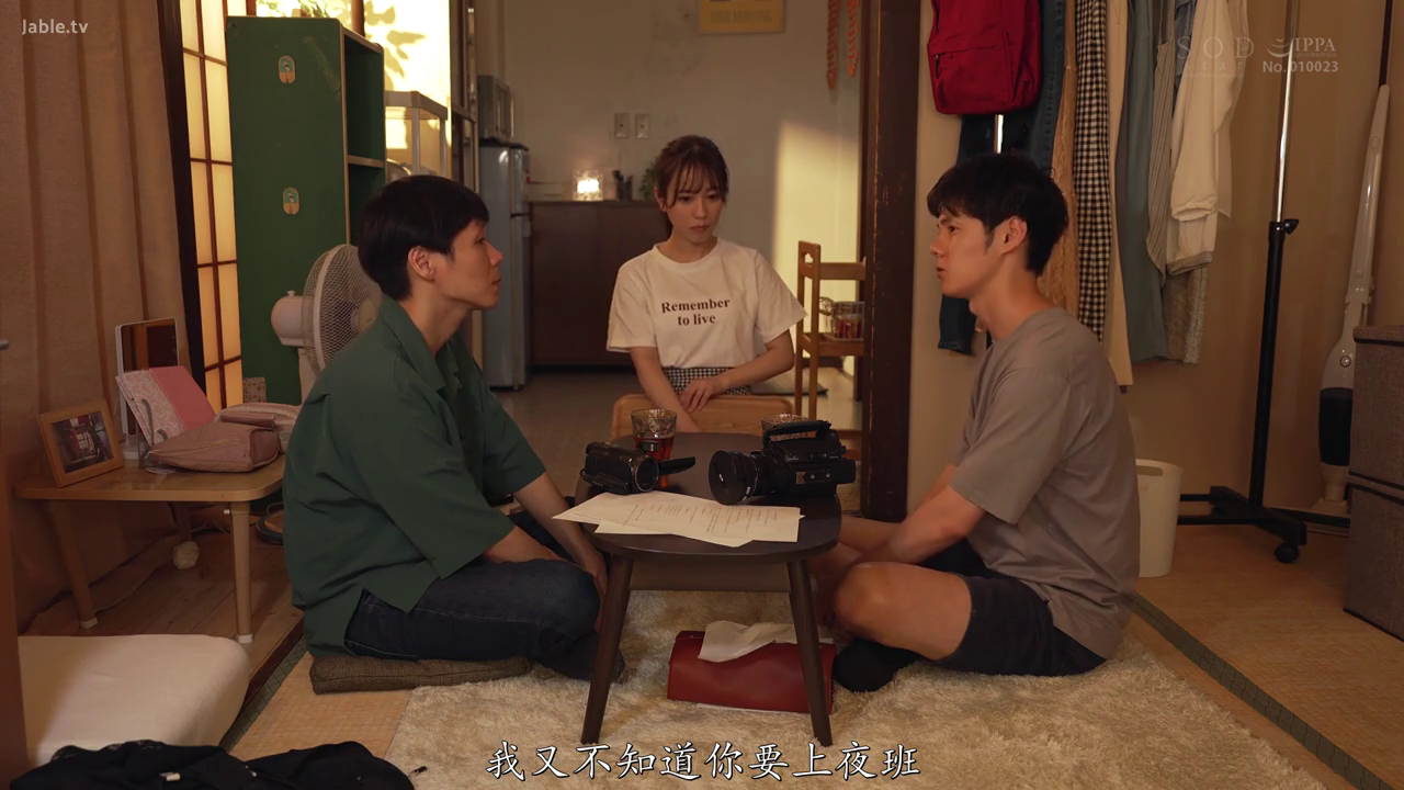 座り姿勢 · 会話 · 真剣 · 字幕 · 全景 · 休闲服 · 摄像机 · 日式房间